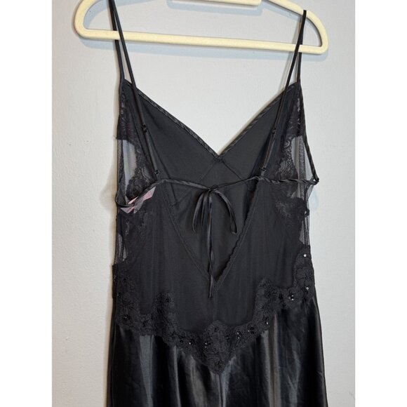 Victorias Secret Chemise Large Black Long Lace Sheer Side Slip Dress - Picture 3 of 5